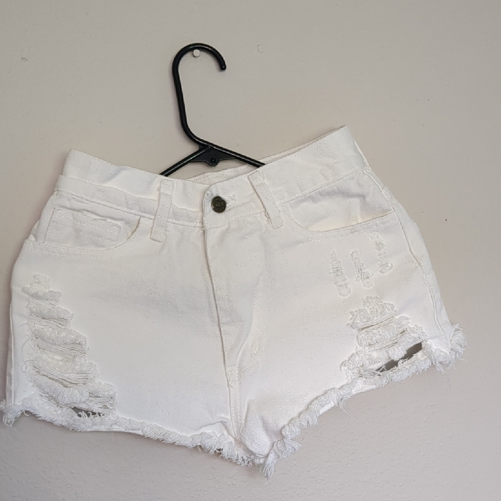 White Distressed Women's Shorts